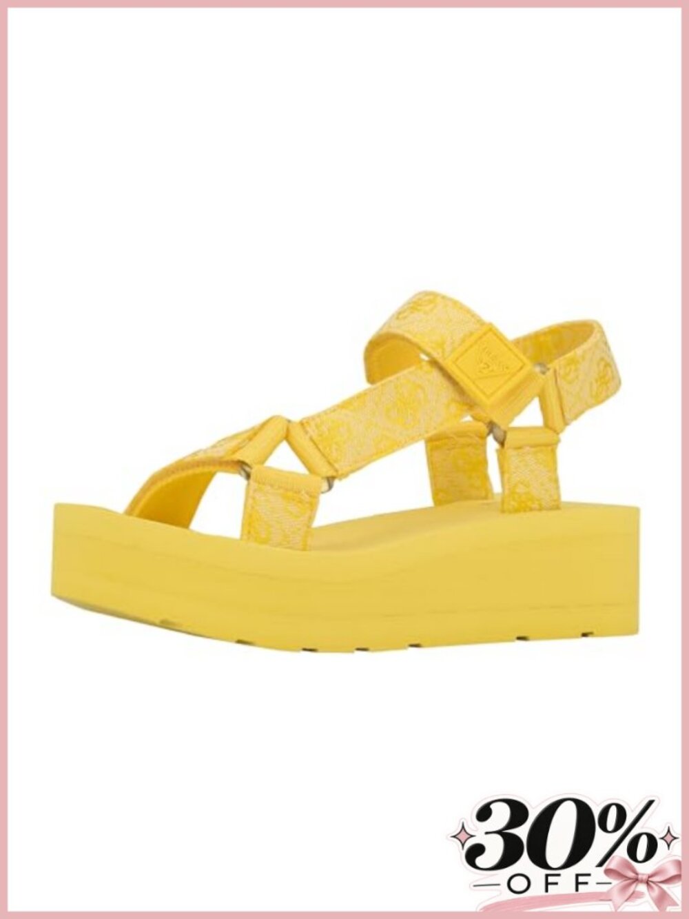 GUESS Avin Fabric Platform Wedge Sandals Hook & Loop Ankle Strap Open Toe
